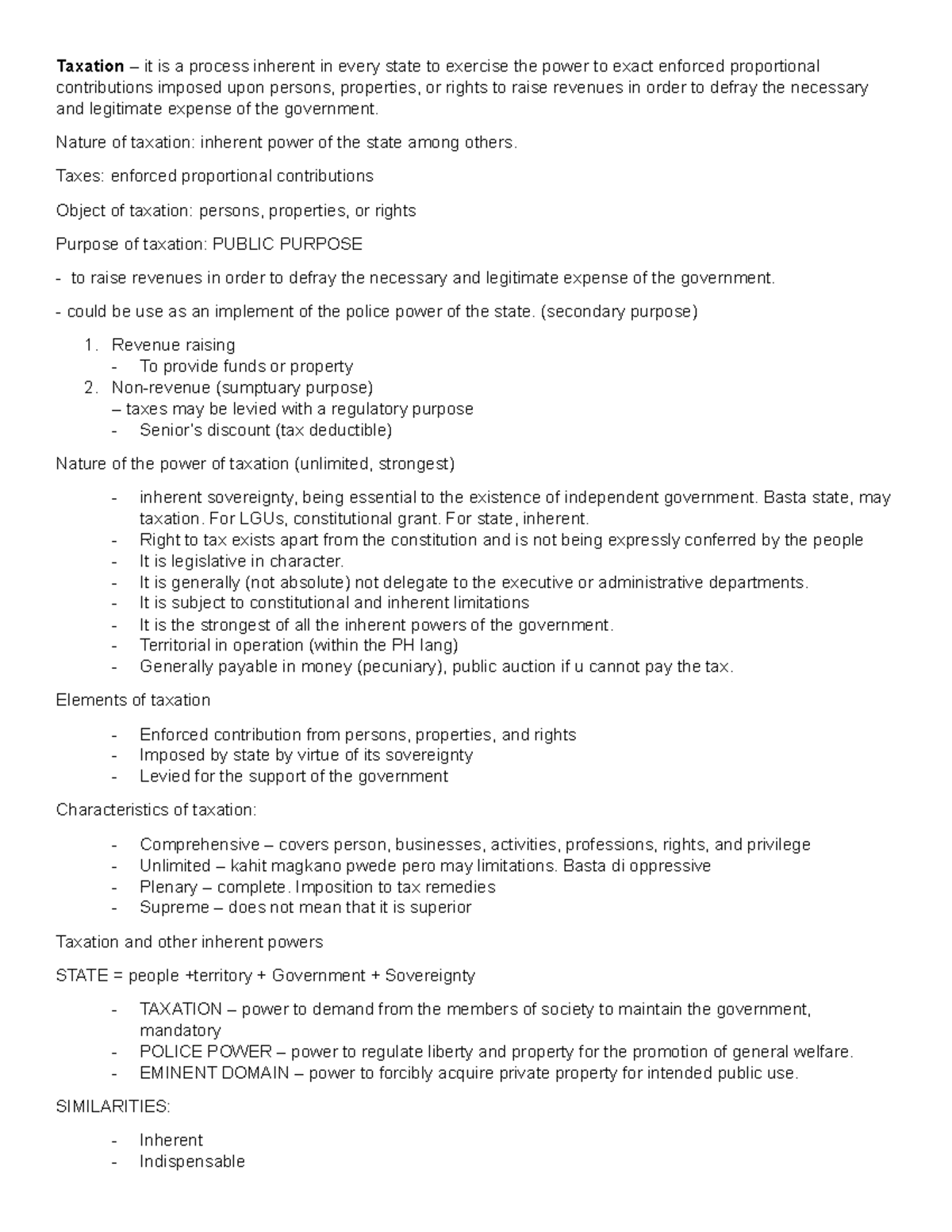 TAX - INCOME TAXATION NOTES - Taxation – it is a process inherent in ...