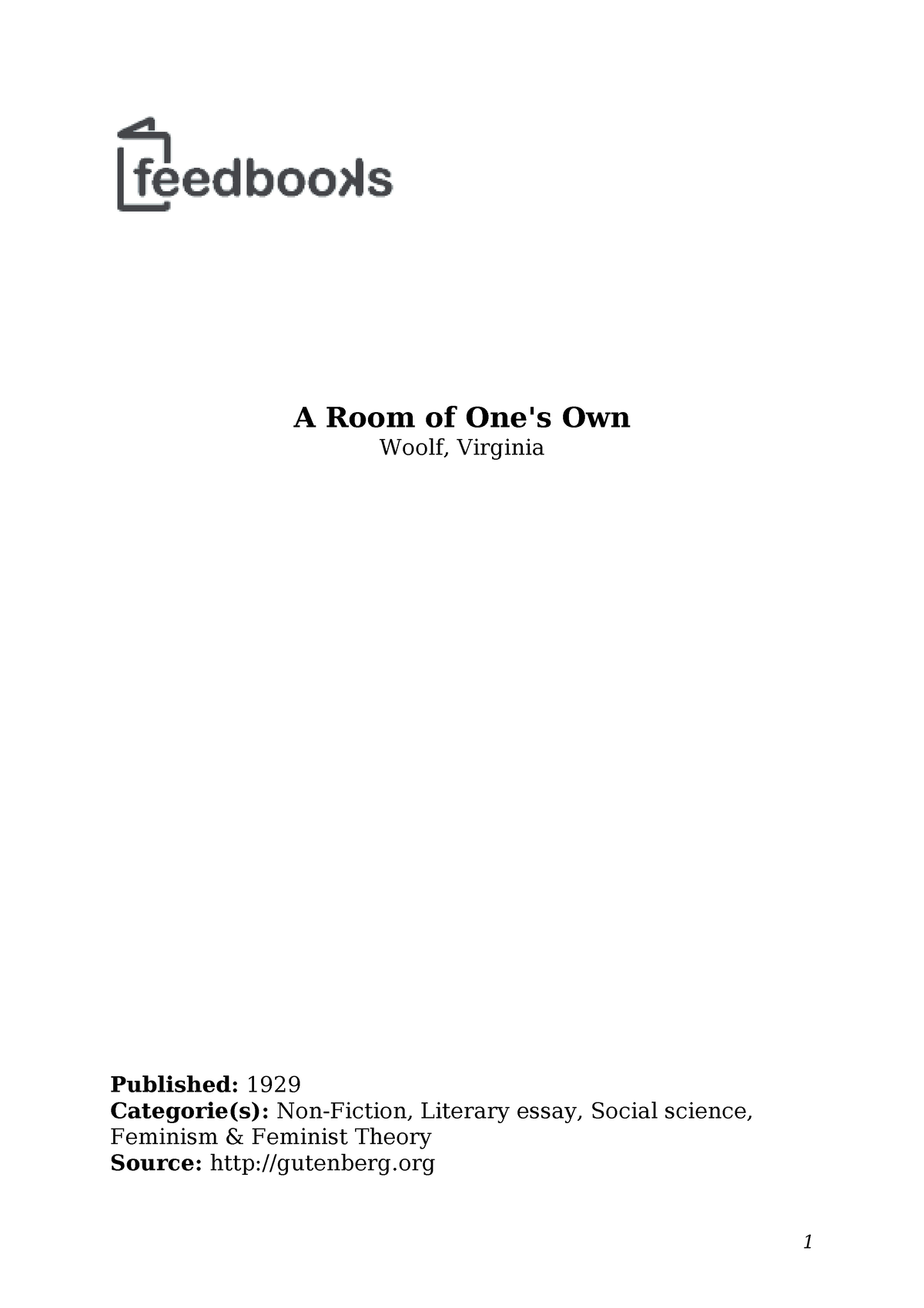 virginia woolf essay a room of one's