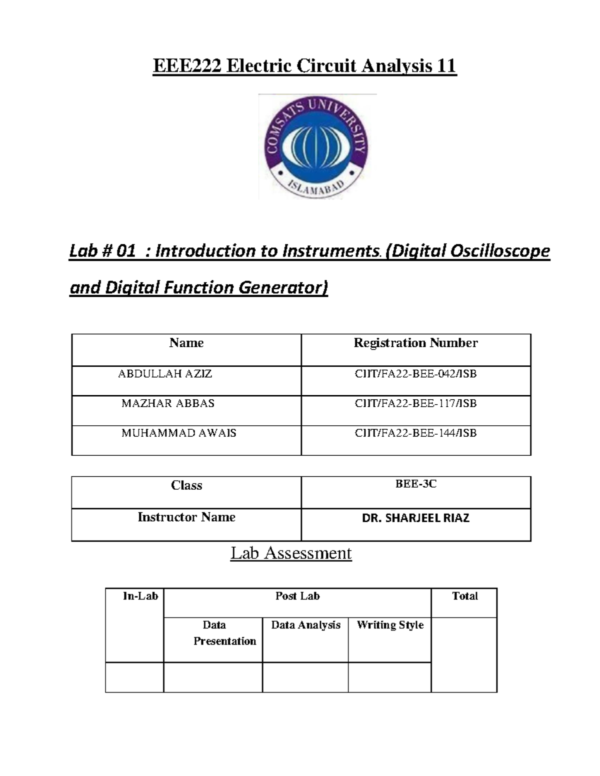 LAB Report 1 ECA 2 Useful for lab EEE222 Electric Circuit Analysis