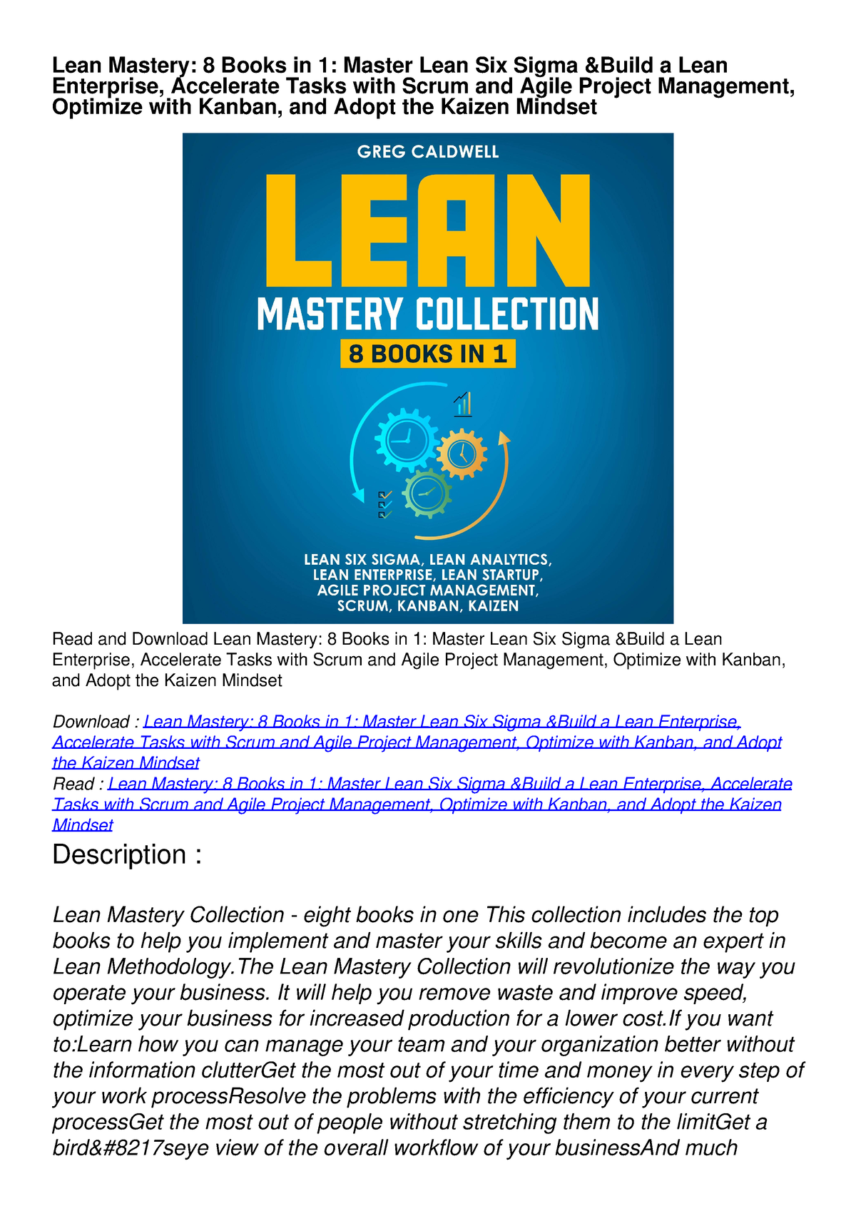 Download Book [PDF] Lean Mastery: 8 Books in 1: Master Lean Six Sigma ...