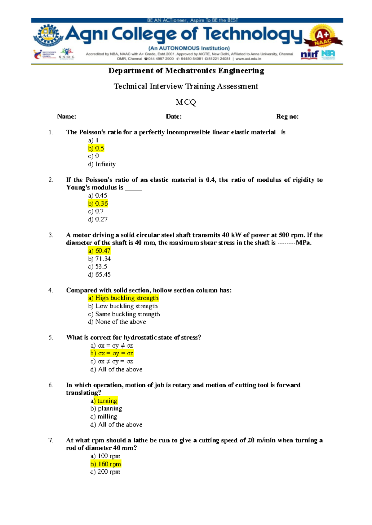 Tip Assessment question solution - Department of Mechatronics ...