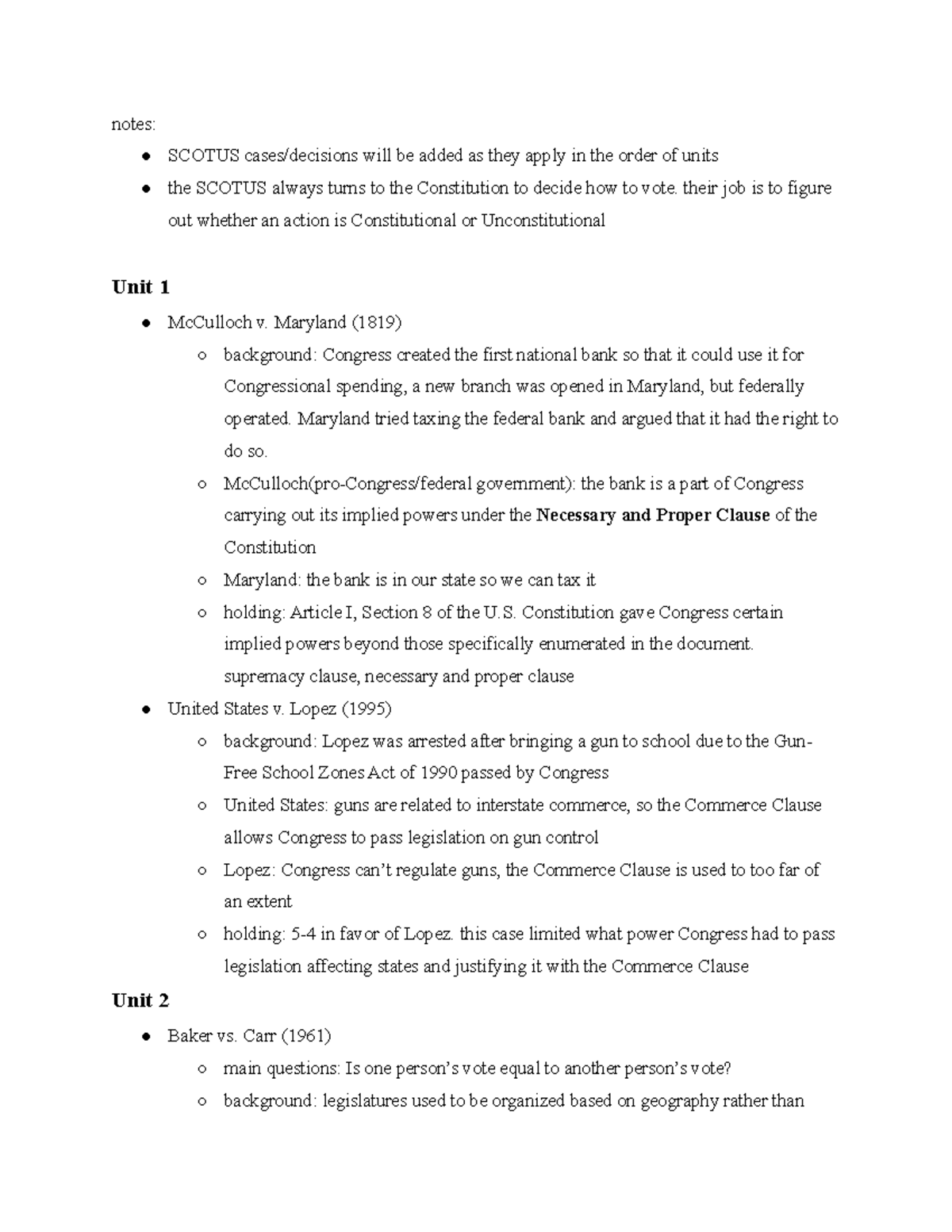 SCOTUS Cases and Summaries notes SCOTUS cases/decisions will be