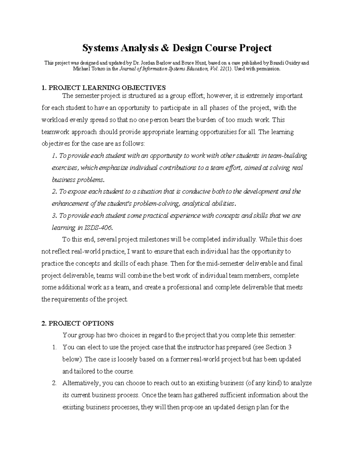 Project Description - Systems Analysis & Design Course Project This ...