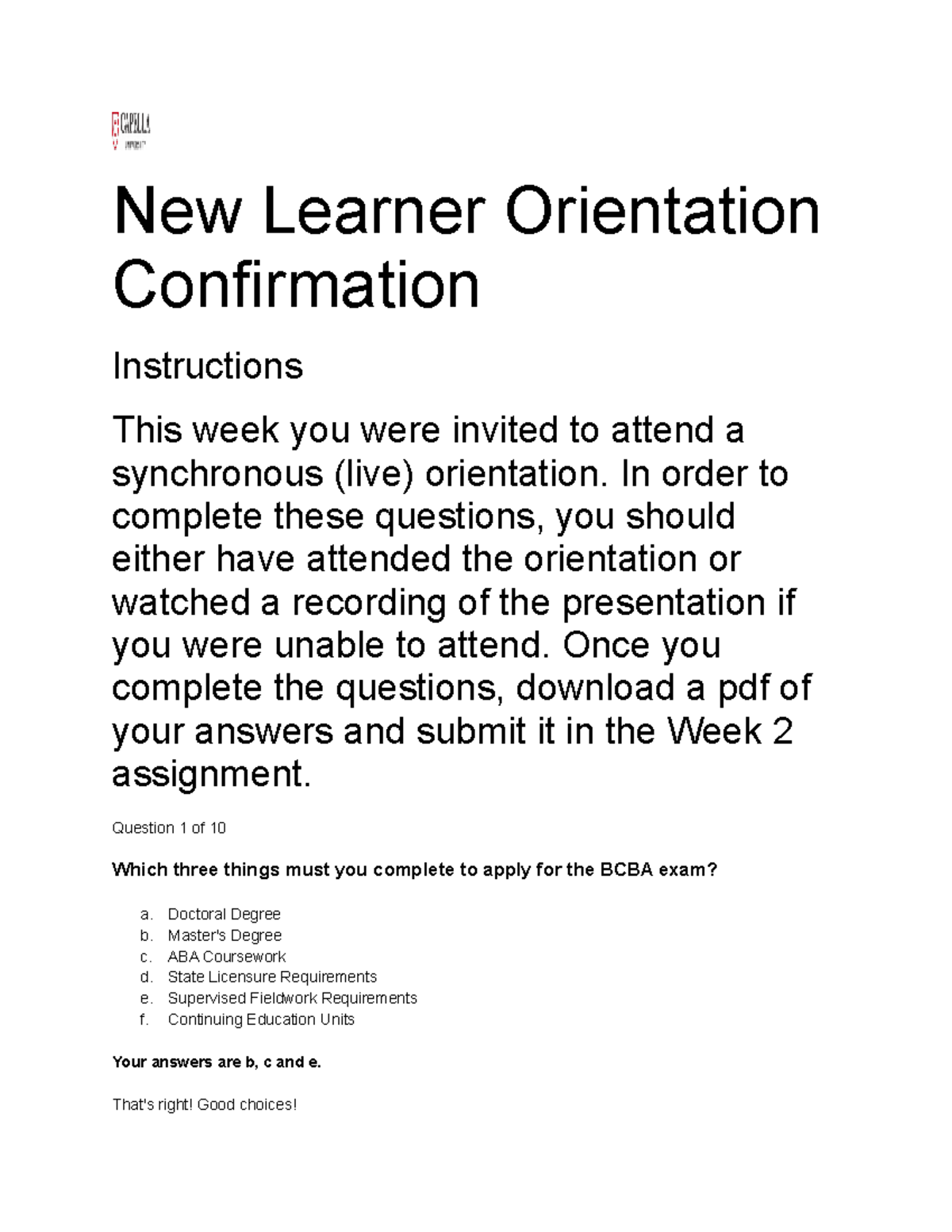 New Learner Orientation Confirmation - New Learner Orientation ...