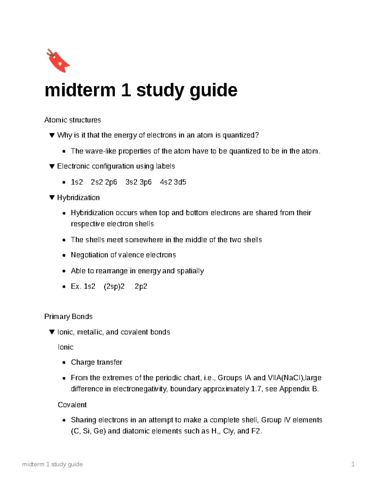 Midterm 1 Study Guide - Midterm 1 Study Guide 1 Midterm 1 Study Guide ...