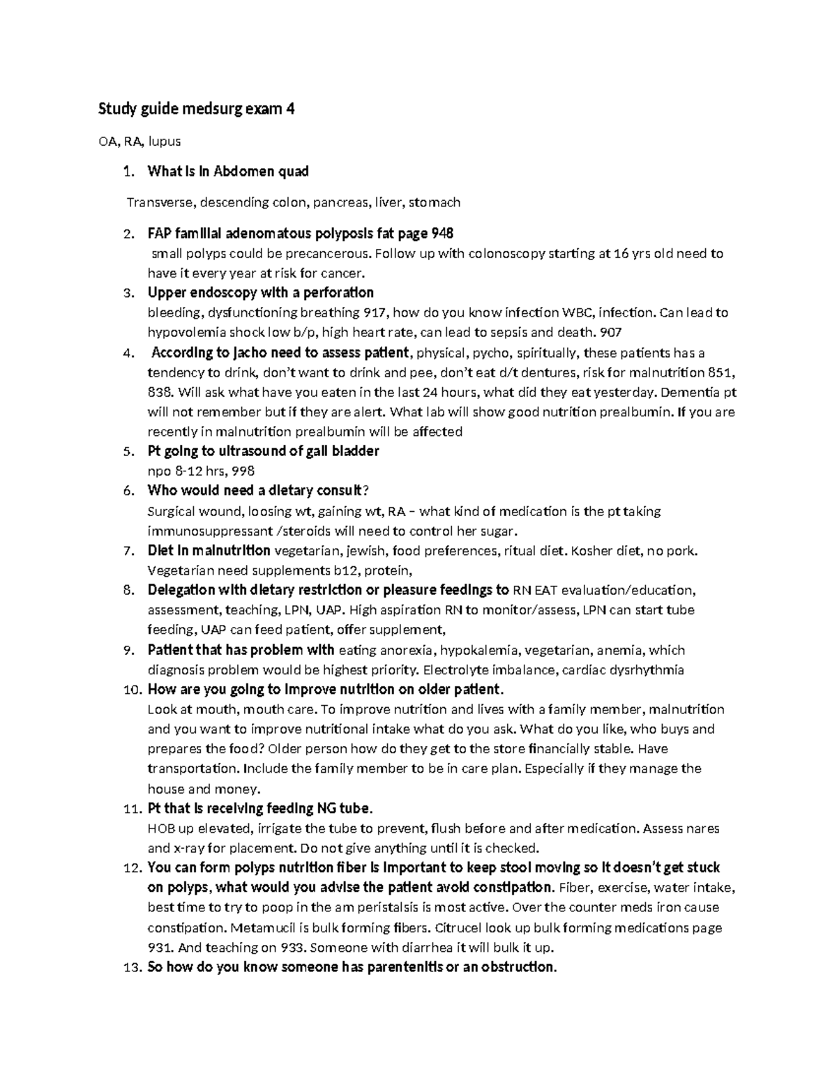 Medsurg 4 copy - notes for class - Study guide medsurg exam 4 OA, RA ...