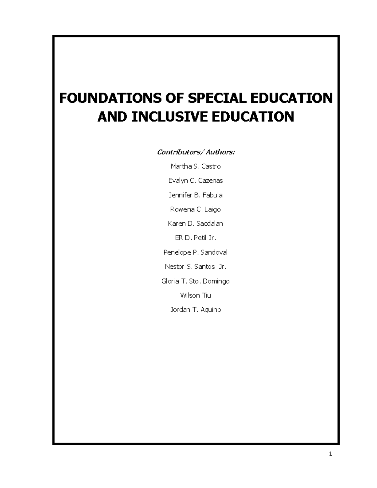 Foundations OF Special Education AND Inclusive Education - FOUNDATIONS ...