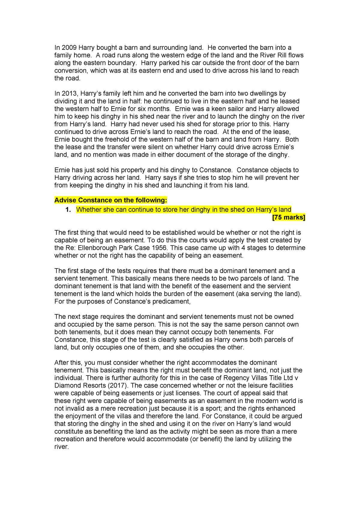 document easement sample QUESTION LONG ANSWER [FT Law EASEMENT  LA0638: Law  Land