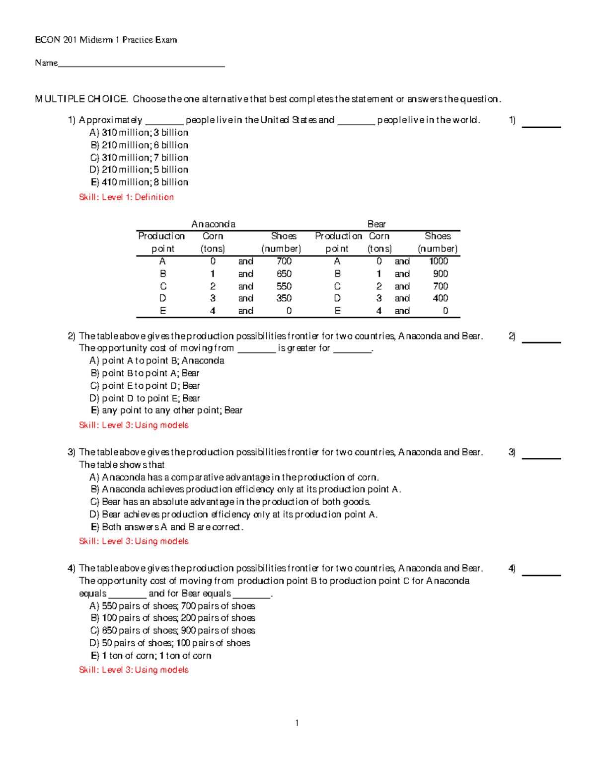 Sample Midterm 2 Practice Exam ECON 201 Midterm 1 Practice Exam 