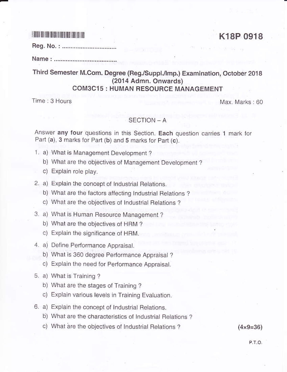 KU M - Question paper - Third Semester M. Degree (RegJsupptJqmp ...