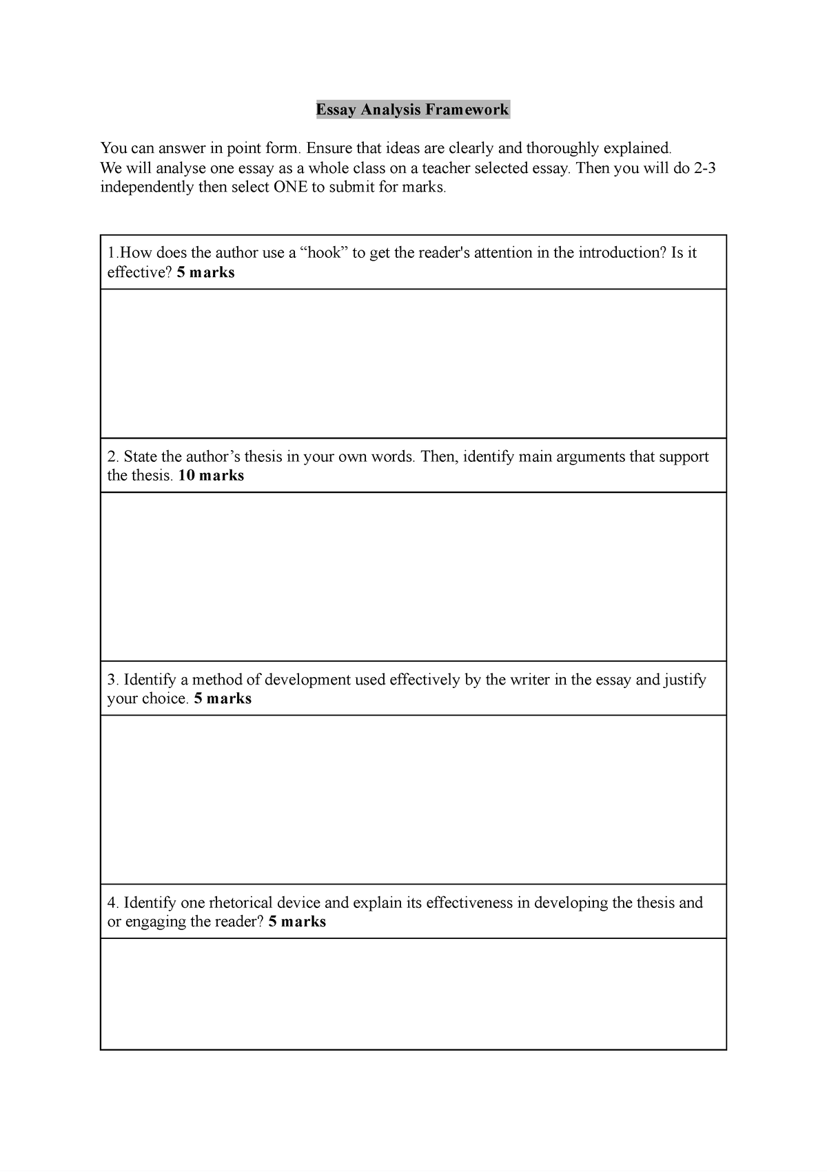 Essay Analyis Framework - Google Docs - Copy - Essay Analysis Framework ...