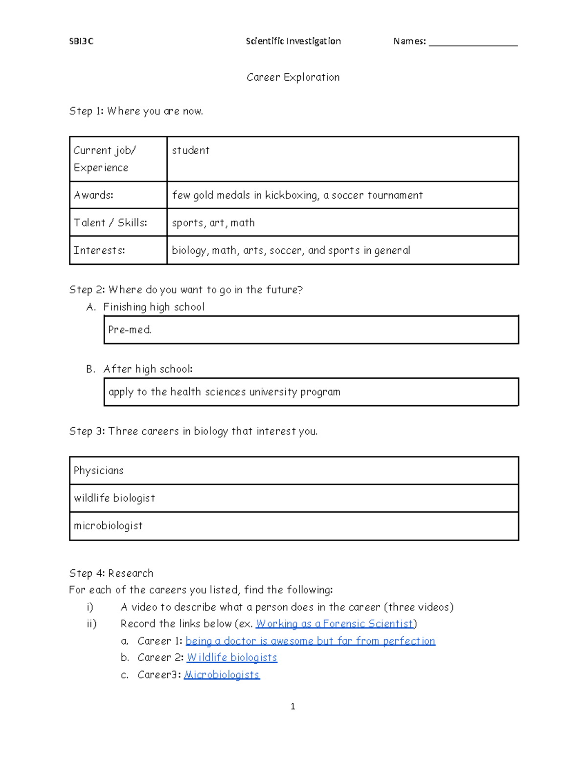 Career Exploration - Career Exploration Step 1: Where you are now ...