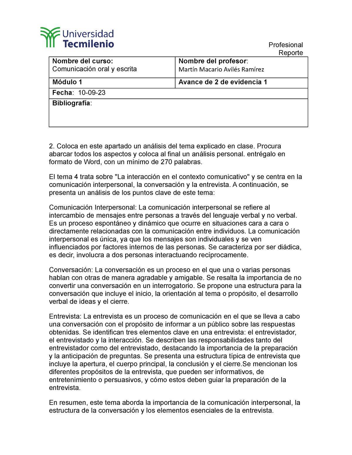 Act 2 De Comunicacion - Desarrollada - Profesional Reporte Nombre del ...