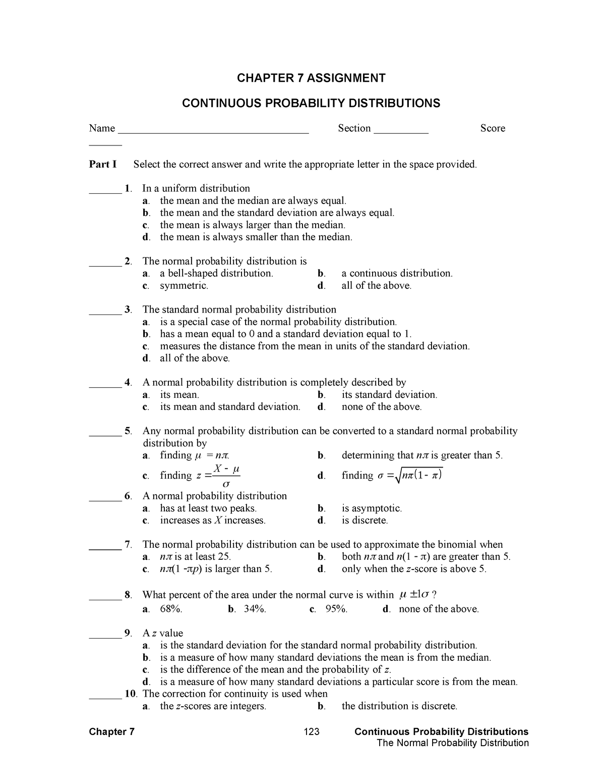 2006 Chapter 07 Assignment - CHAPTER 7 ASSIGNMENT CONTINUOUS ...