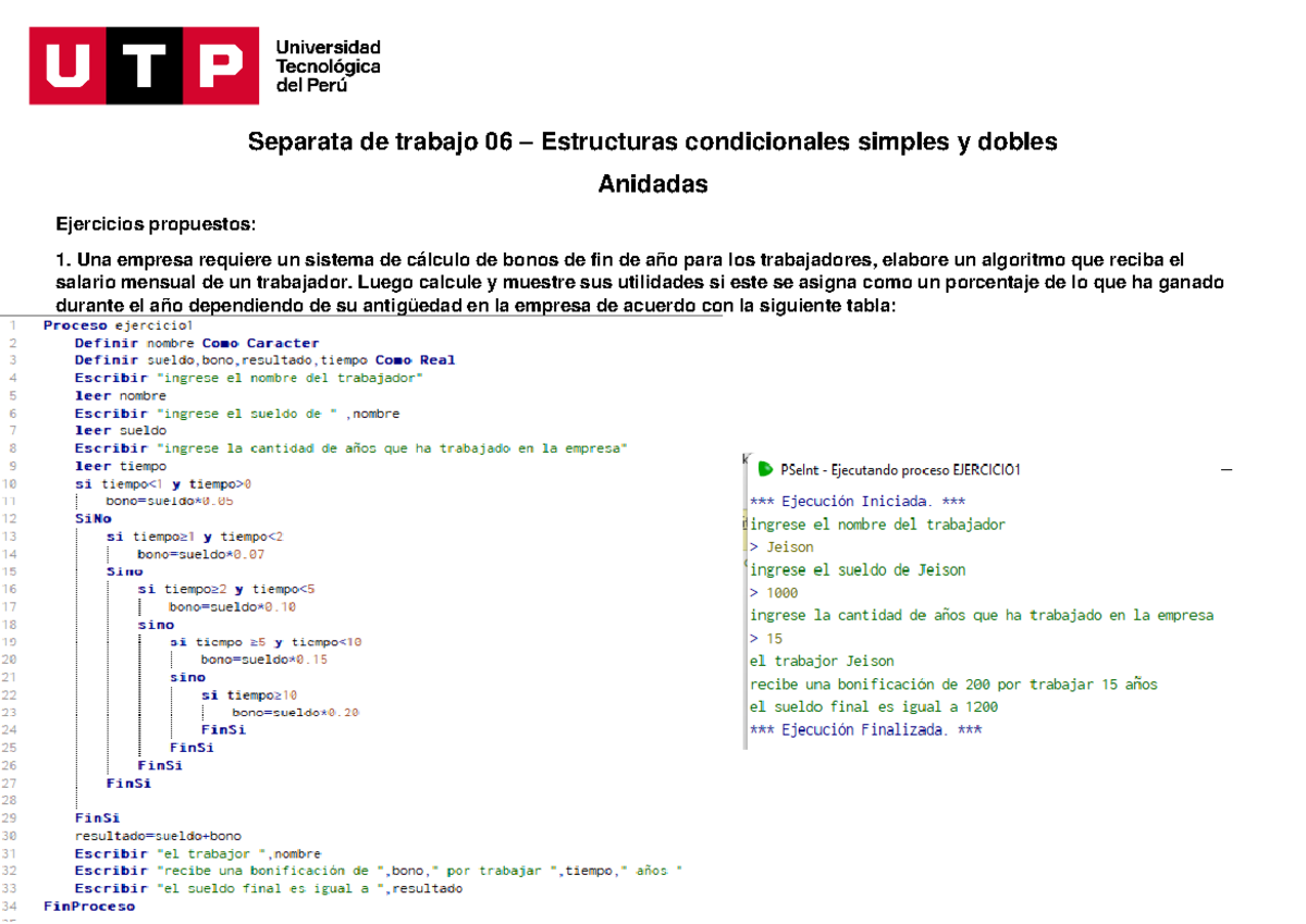 Algoritmos-06L - Separata de trabajo 06 – Estructuras condicionales ...