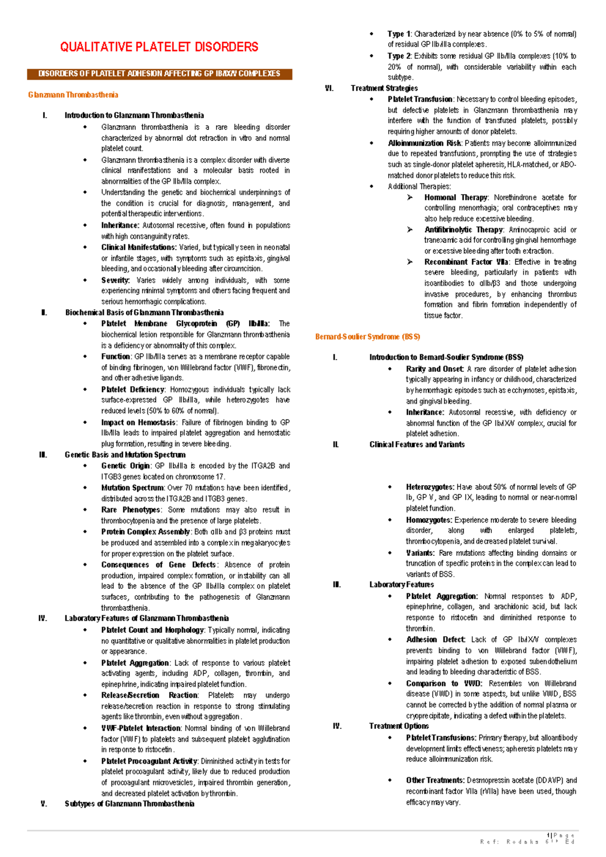 Chapter 37 summary rodaks 1 P a g e QUALITATIVE PLATELET DISORDERS