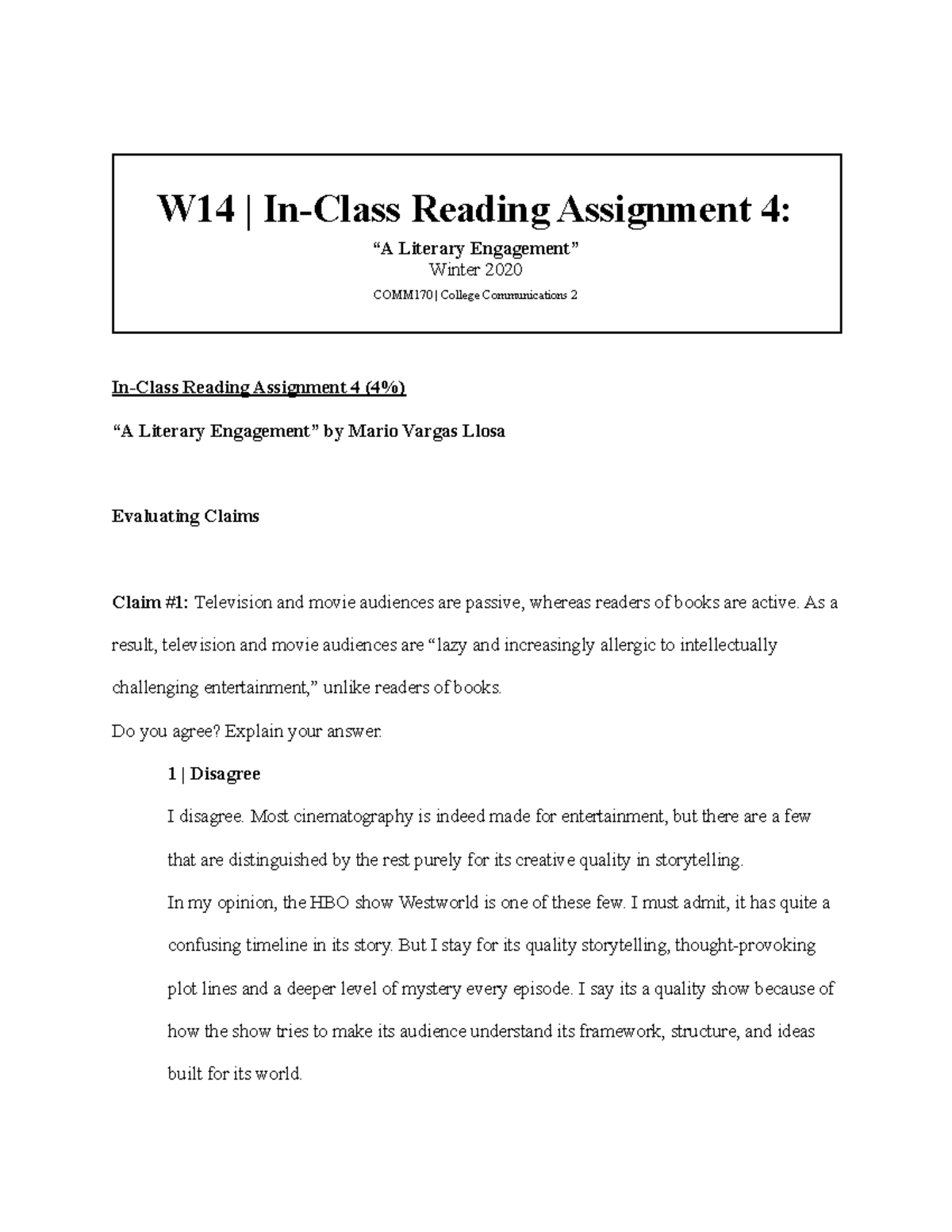 what is meant by reading assignment