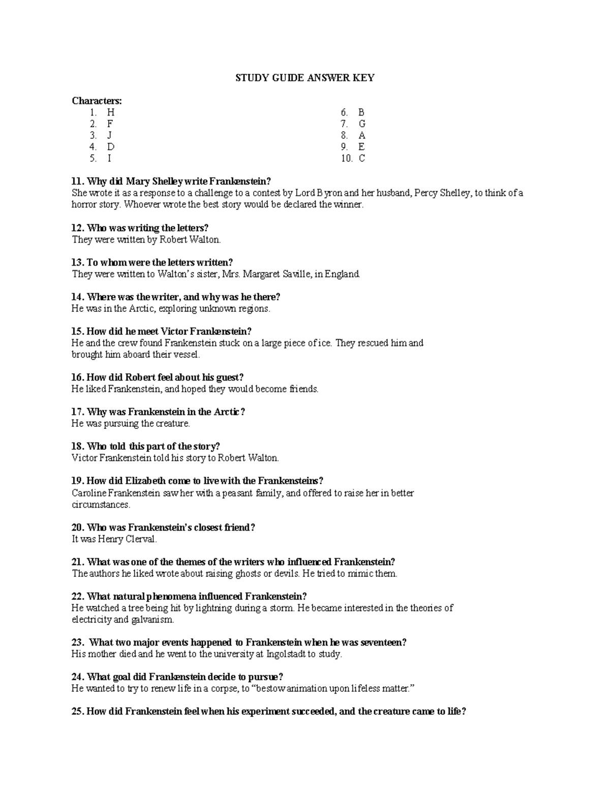 Study guide answer key - You know - STUDY GUIDE ANSWER KEY Characters ...
