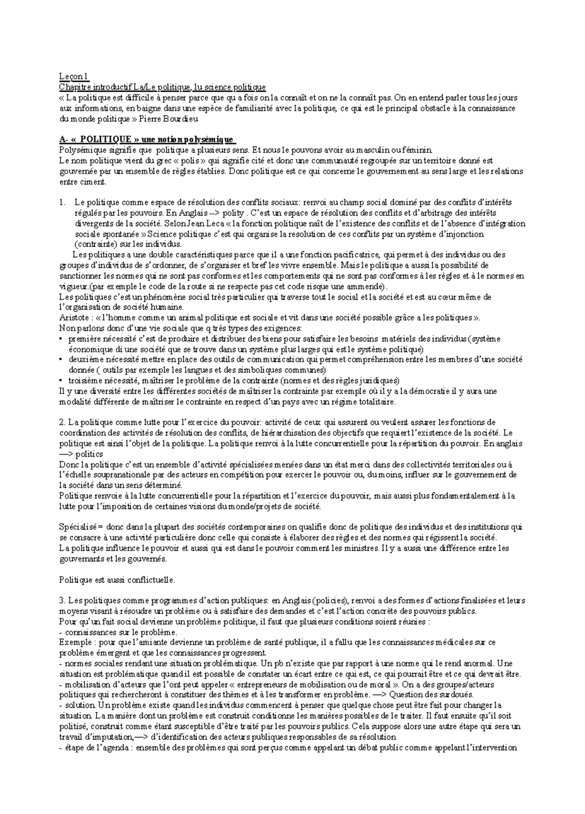 Introduction à la science politique cours Nathalie Ethuin 2 - Leçon 1 ...