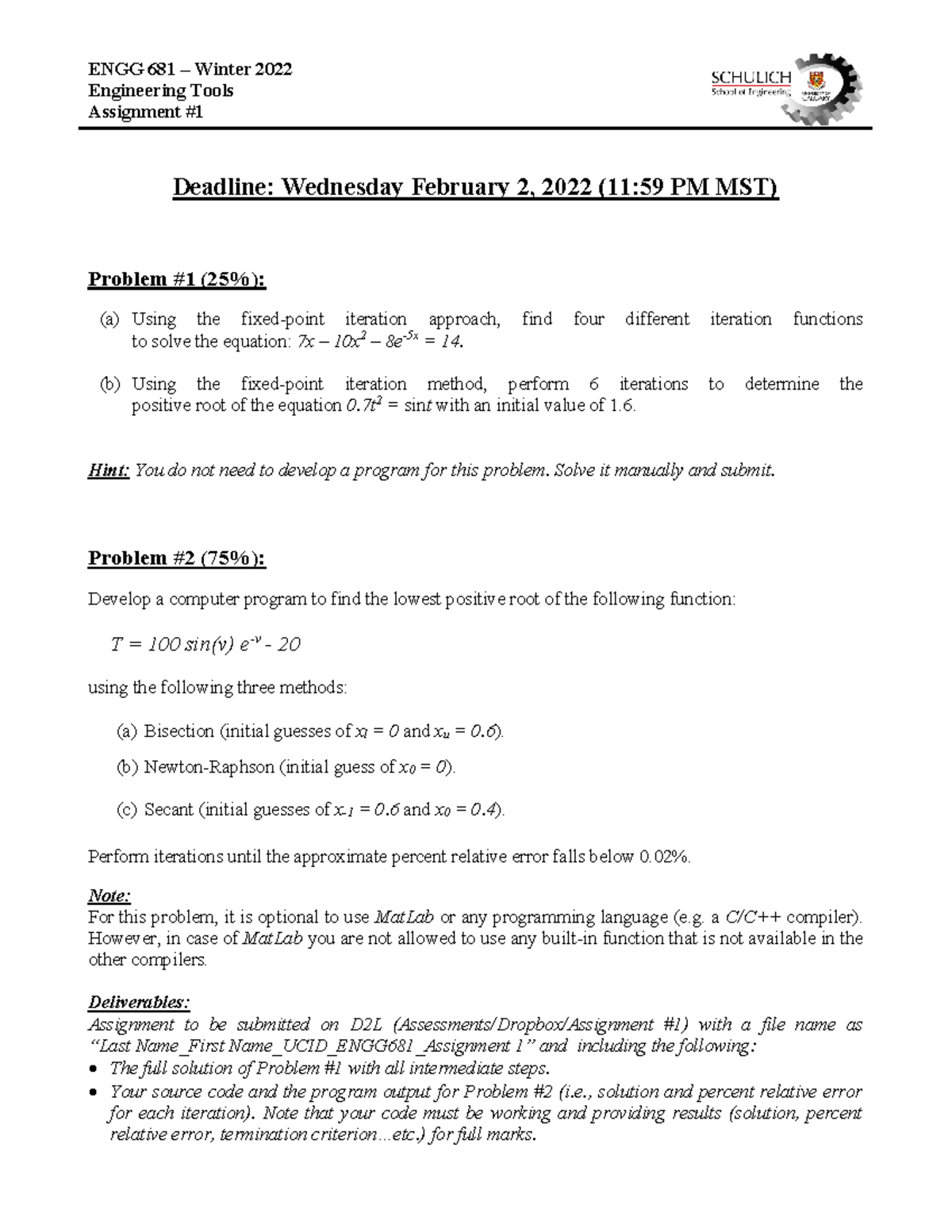 ENGG481 W22 Assignment 1 - ENGG 681 – Winter 2022 Engineering Tools ...