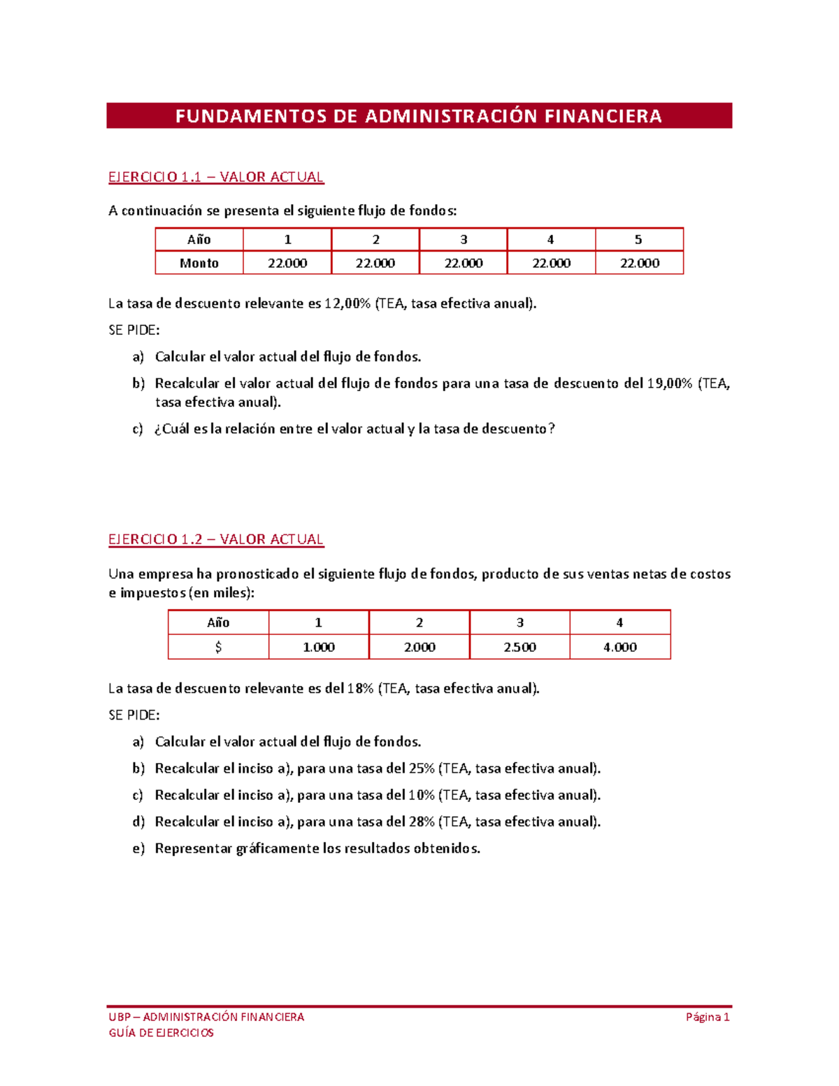 AFI ejercicios de clase - UBP – ADMINISTRACIÓN FINANCIERA Página 1 ...