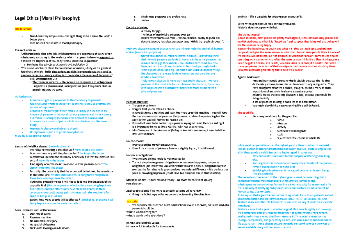 Legal Ethics Lecture notes 1 Legal Ethics (Moral Philosophy