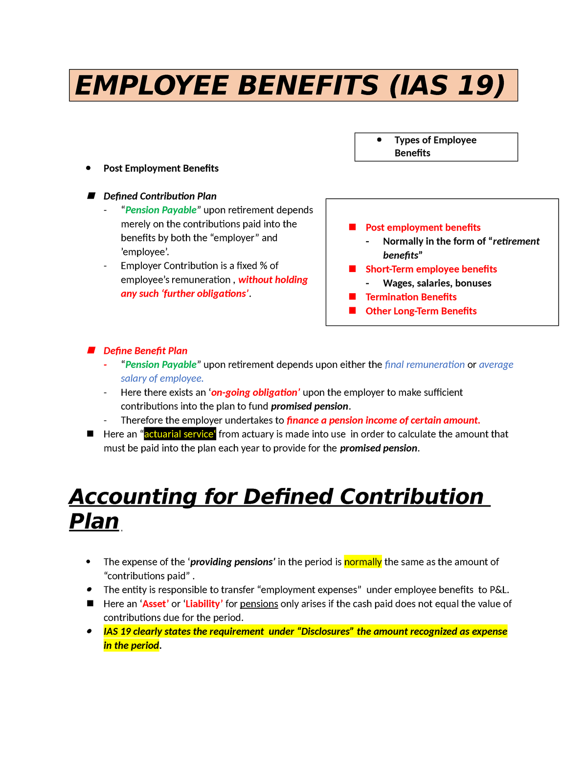 IAS 19- Employee Benefits - EMPLOYEE BENEFITS (IAS 19) Types Of ...