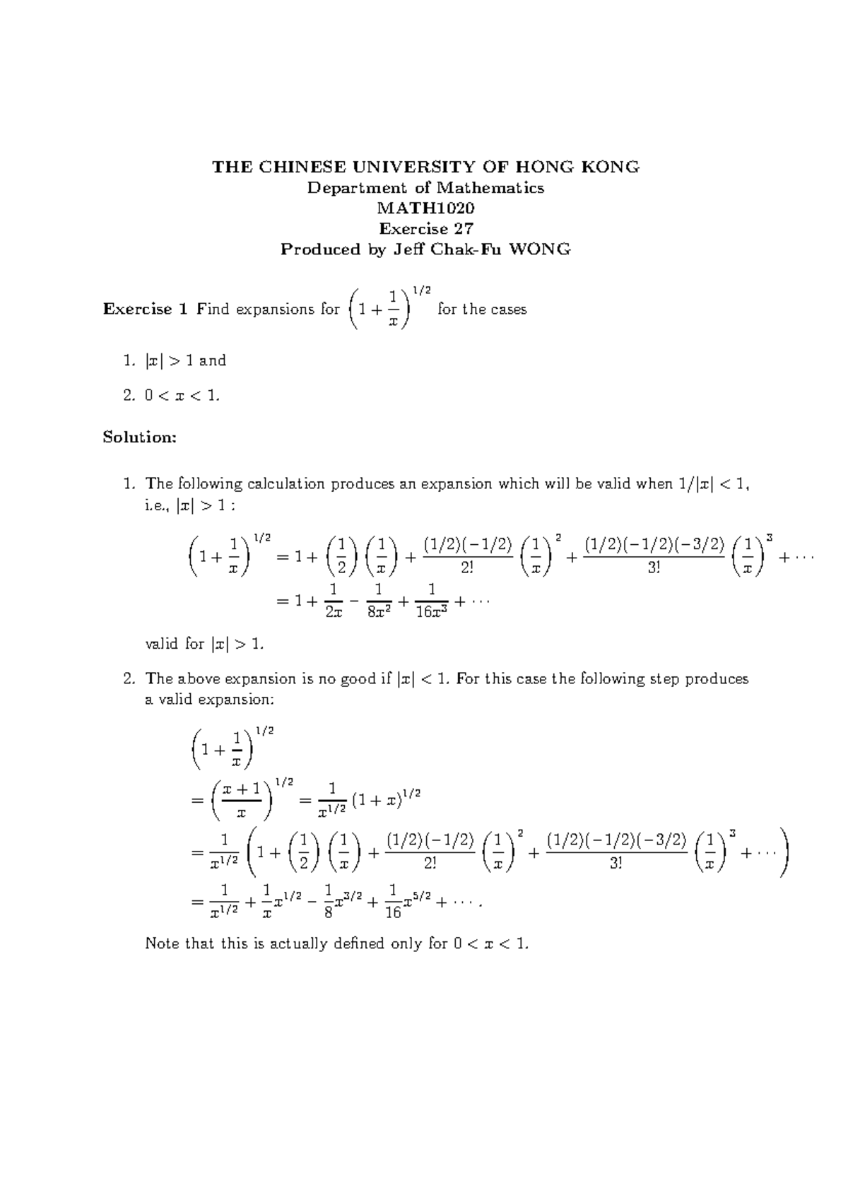 Exercise 27 - THE CHINESE UNIVERSITY OF HONG KONG Department of ...