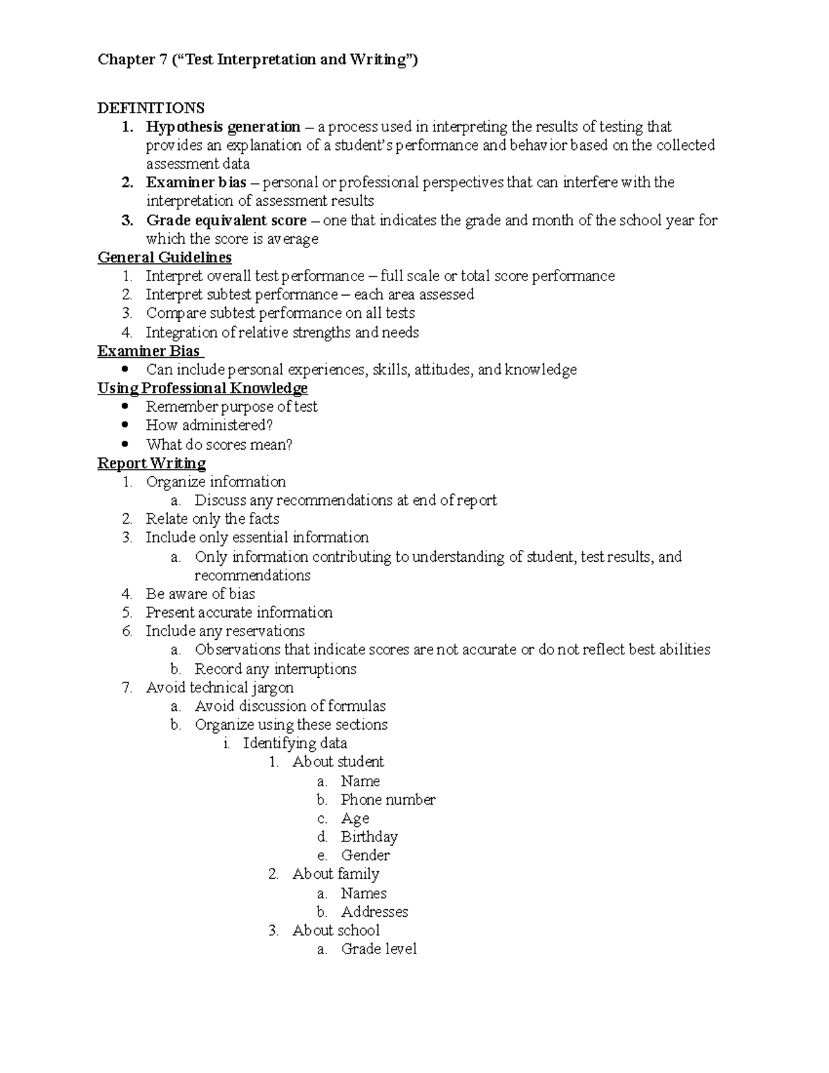 Chapter 7 interpretations and writing - Chapter 7 (“Test Interpretation ...