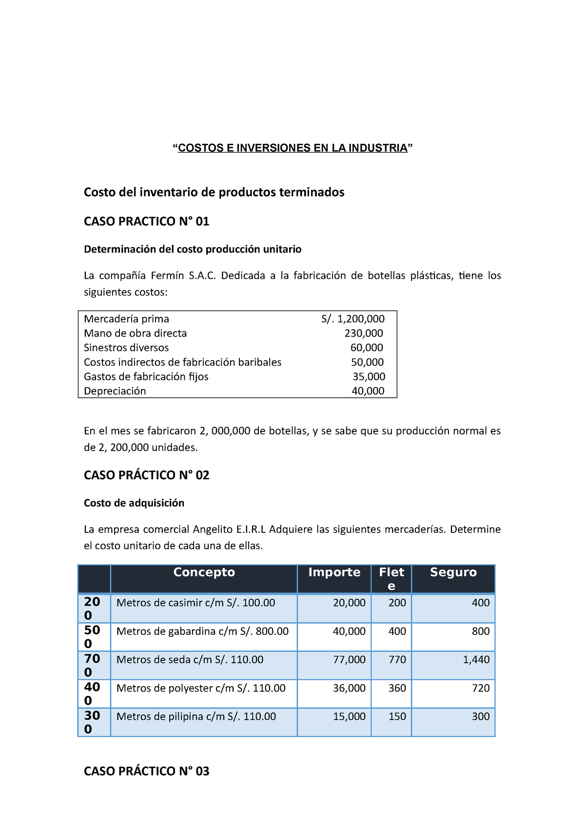 Ejercicios Propuestos N° 0 - Contabilidad De Costos - Studocu