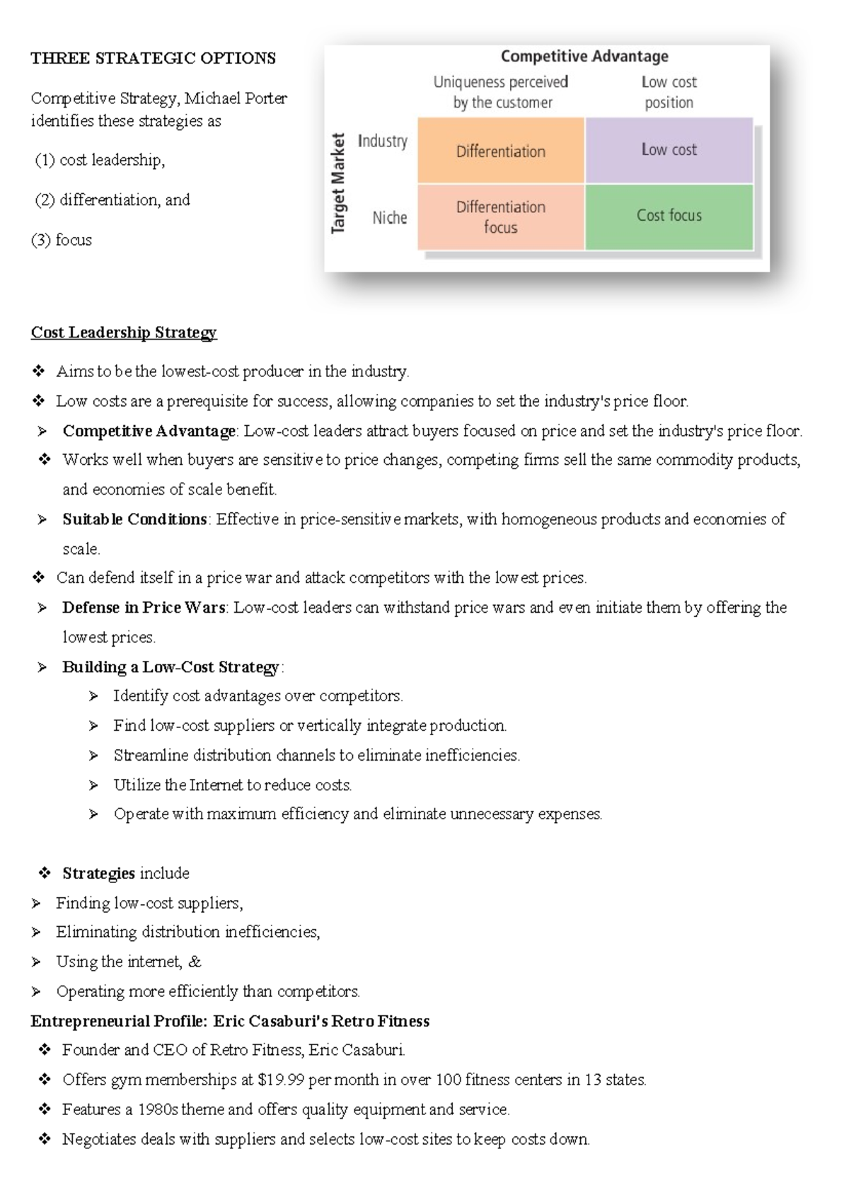 E-10 Notes - THREE STRATEGIC OPTIONS Competitive Strategy, Michael ...