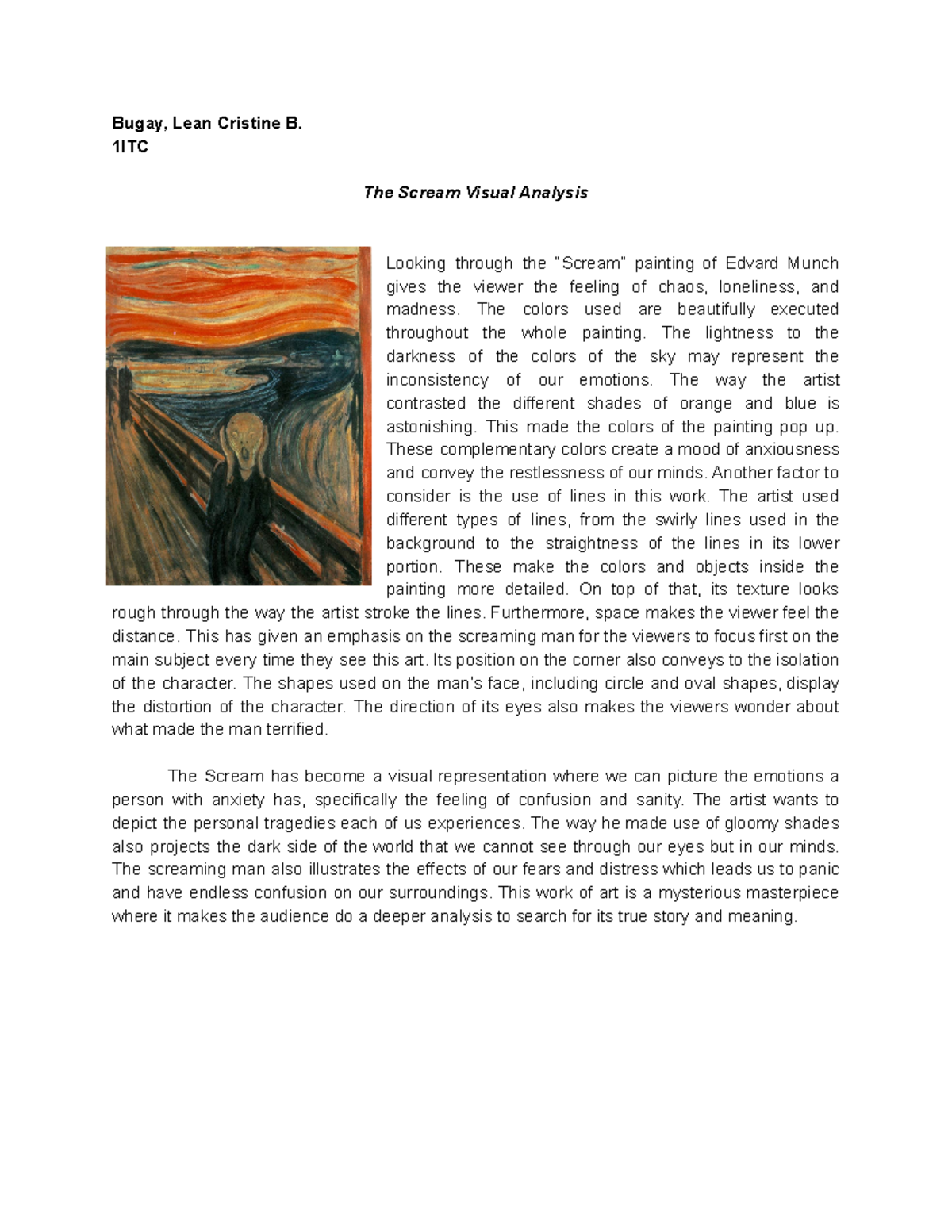 THE Scream Visual Analysis - Bugay, Lean Cristine B. 1ITC The Scream ...