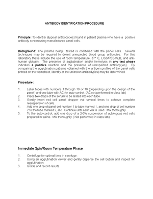 Rh and WEAK D Procedure lab manual - Rh Typing using Tube testing The ...