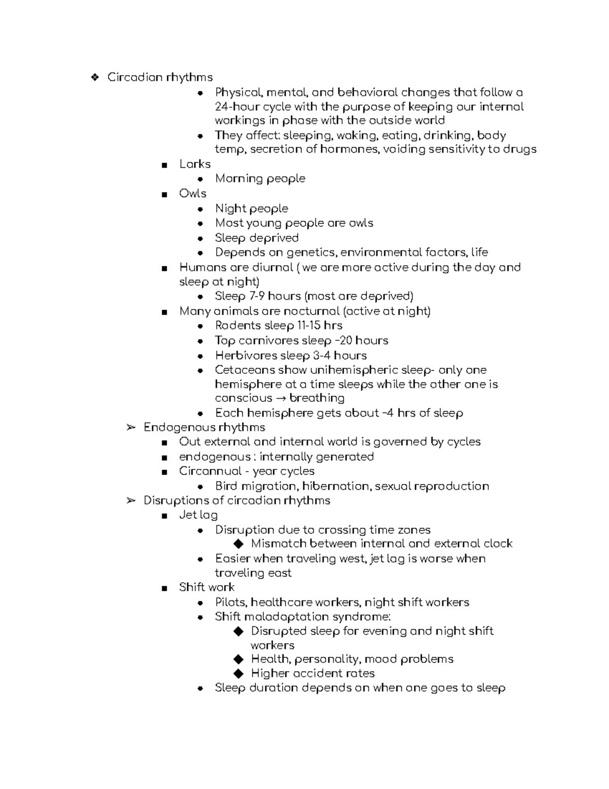 Exam 3 Psych 260 - In-class Notes For Exam 3. - Circadian Rhythms ...