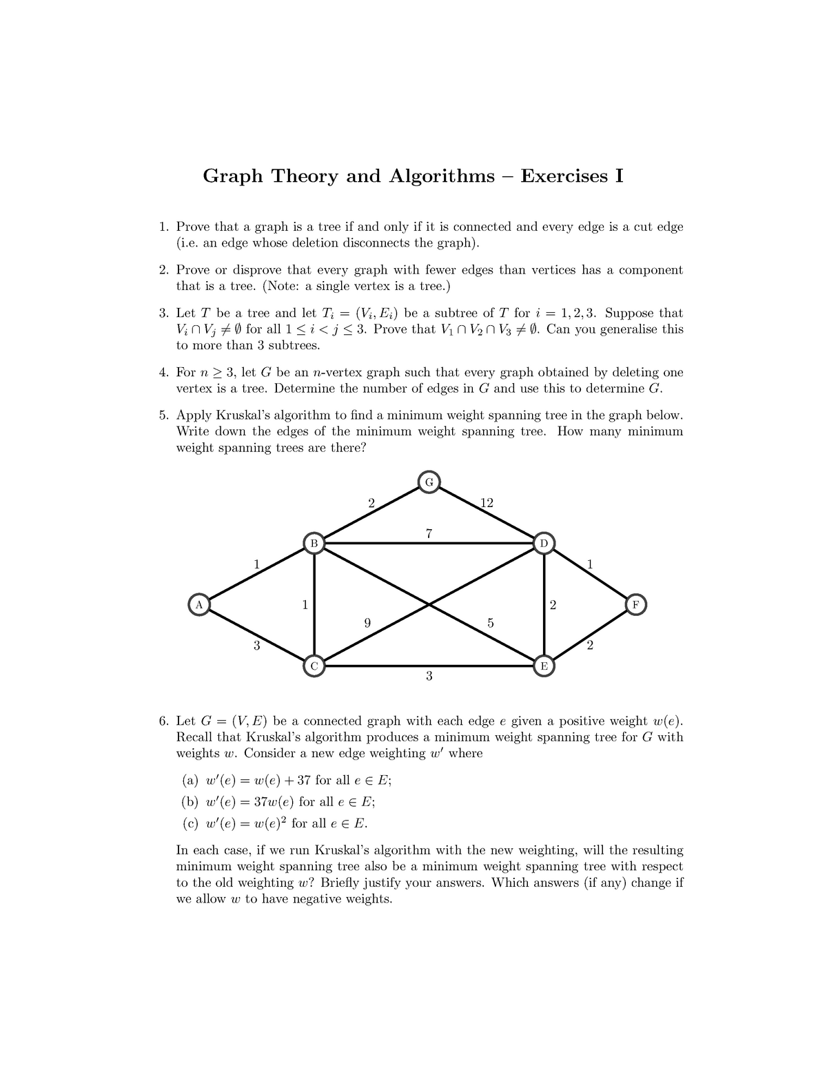 Graphtheoryandalgo Problems 1 Graph Theory And Algorithms Studocu