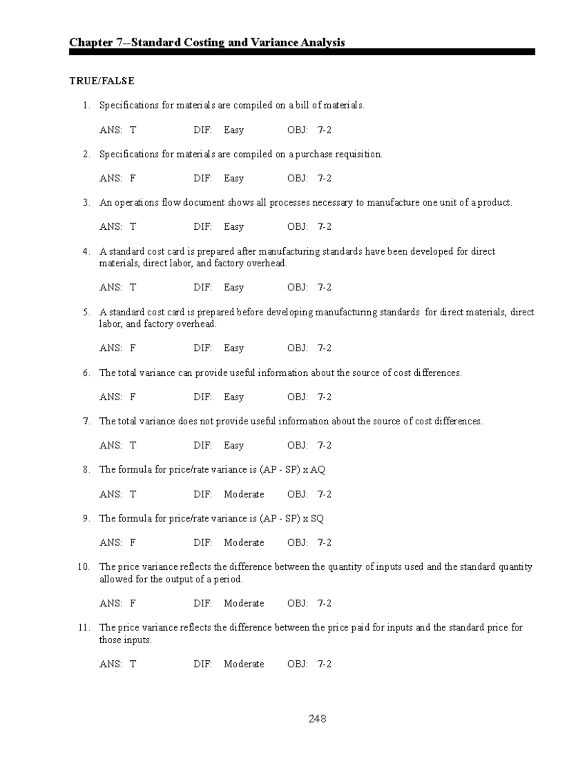 Chapter-7 Standard Costing And Variance Summary Of Standard Costing ...