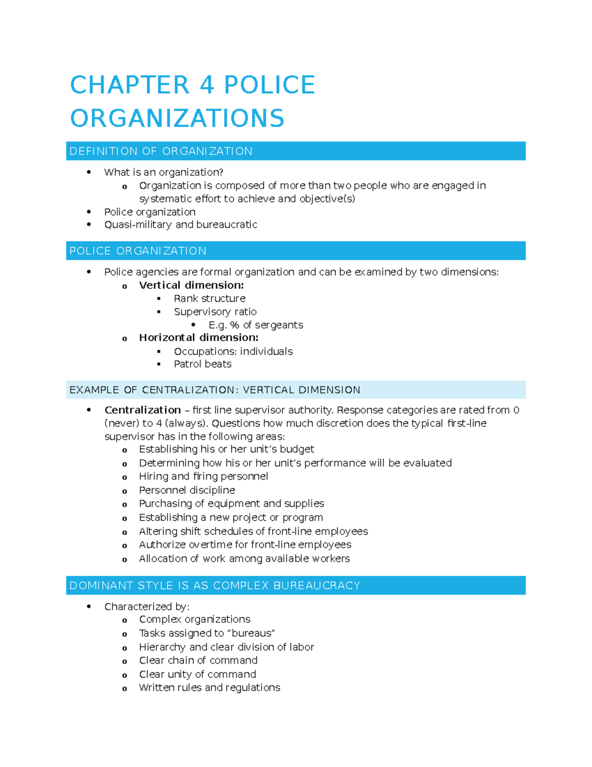 Chapter 4 Police Organizations CHAPTER 4 POLICE ORGANIZATIONS