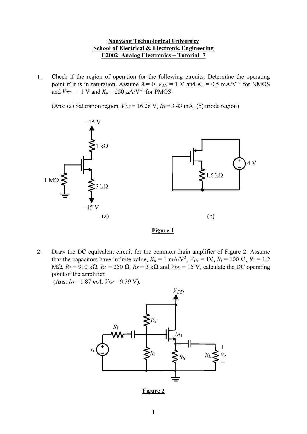 EE2002 Tutorial 7 - 1 Nanyang Technological University School Of ...