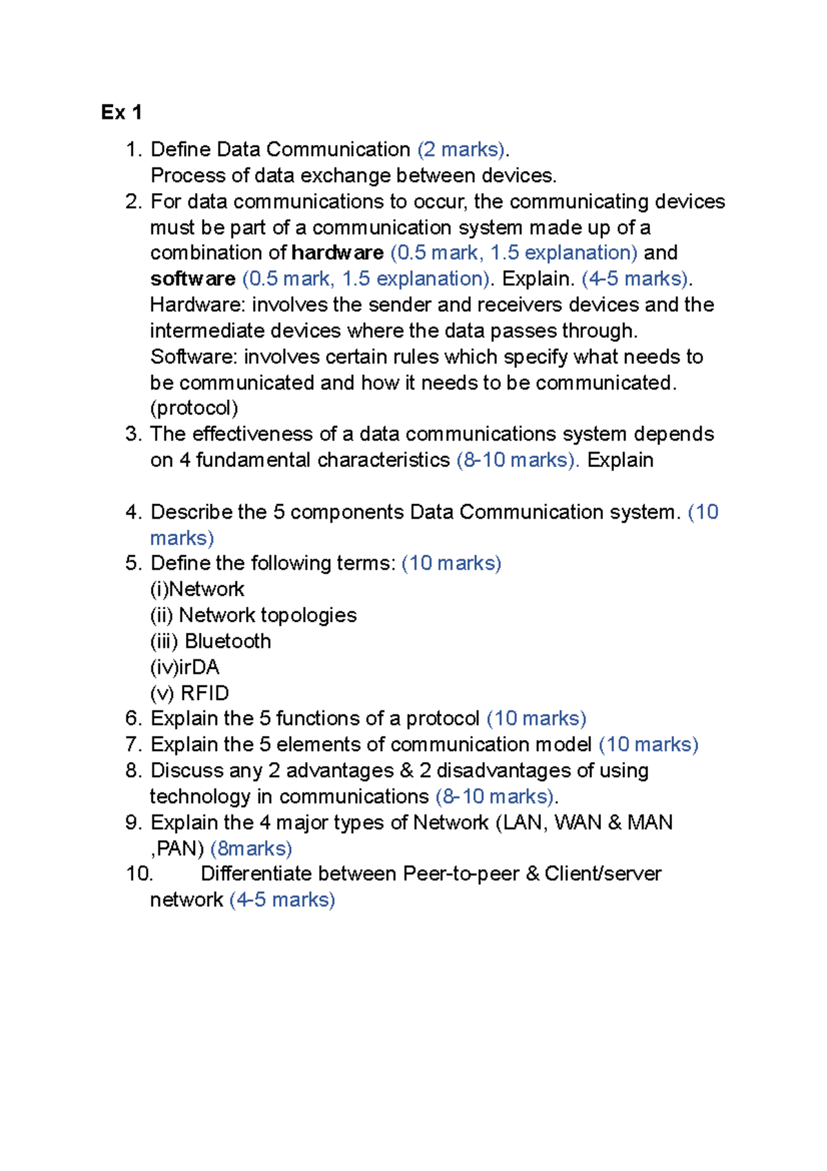 Ex1 - example of basic computing questions - Ex 1 1. Define Data ...