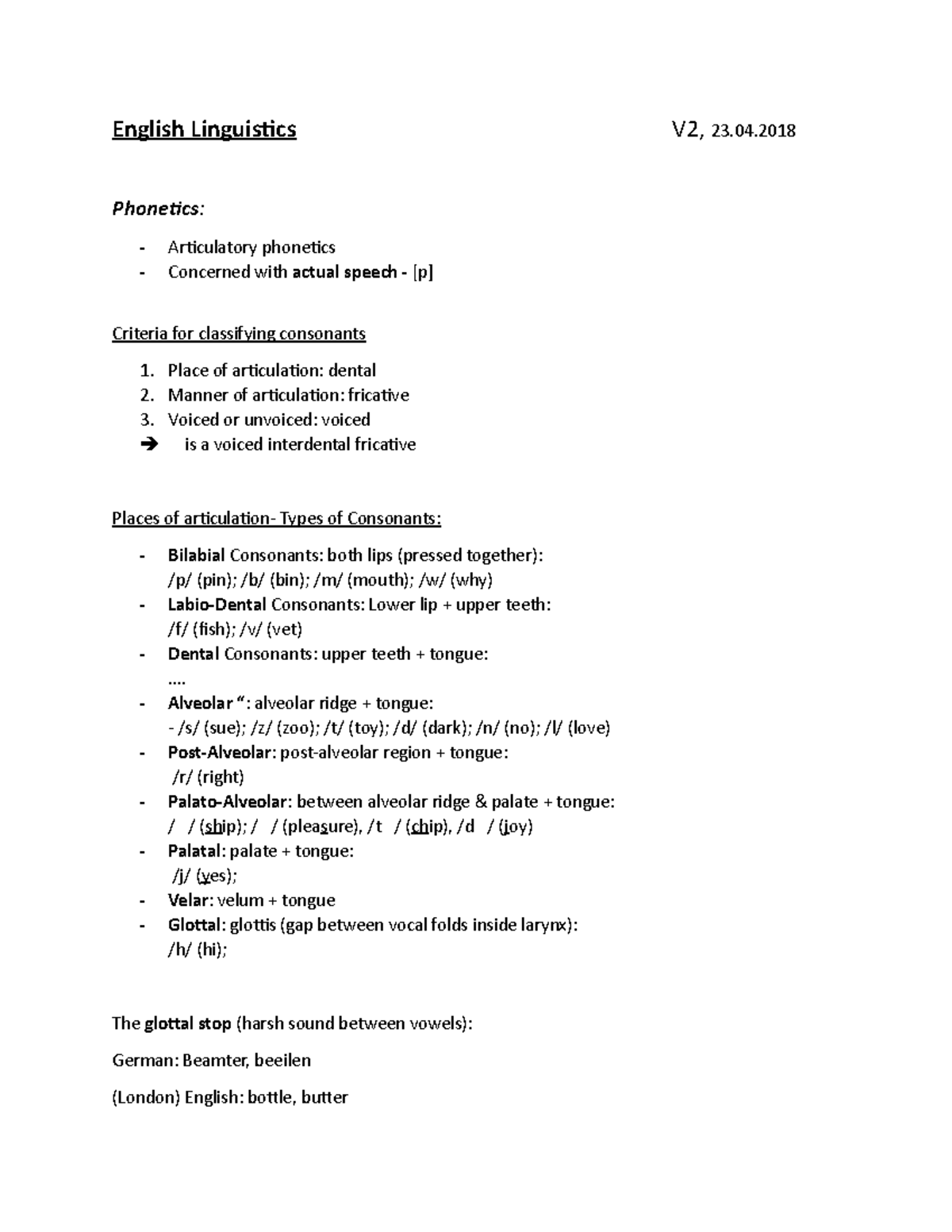 and Phonology English Linguistics Articulatory