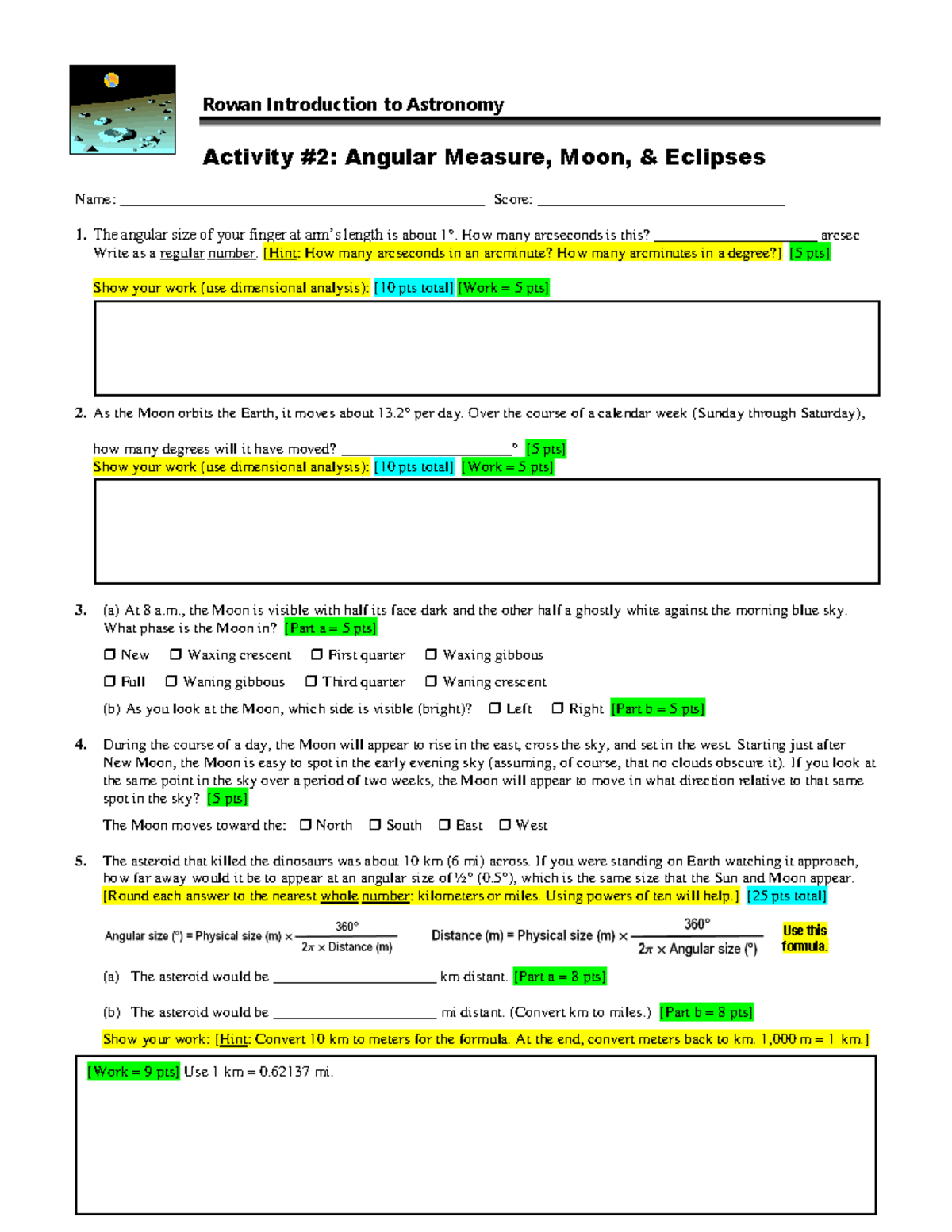 Assignment 2 Astronomy - Rowan Introduction To Astronomy Activity #2 ...