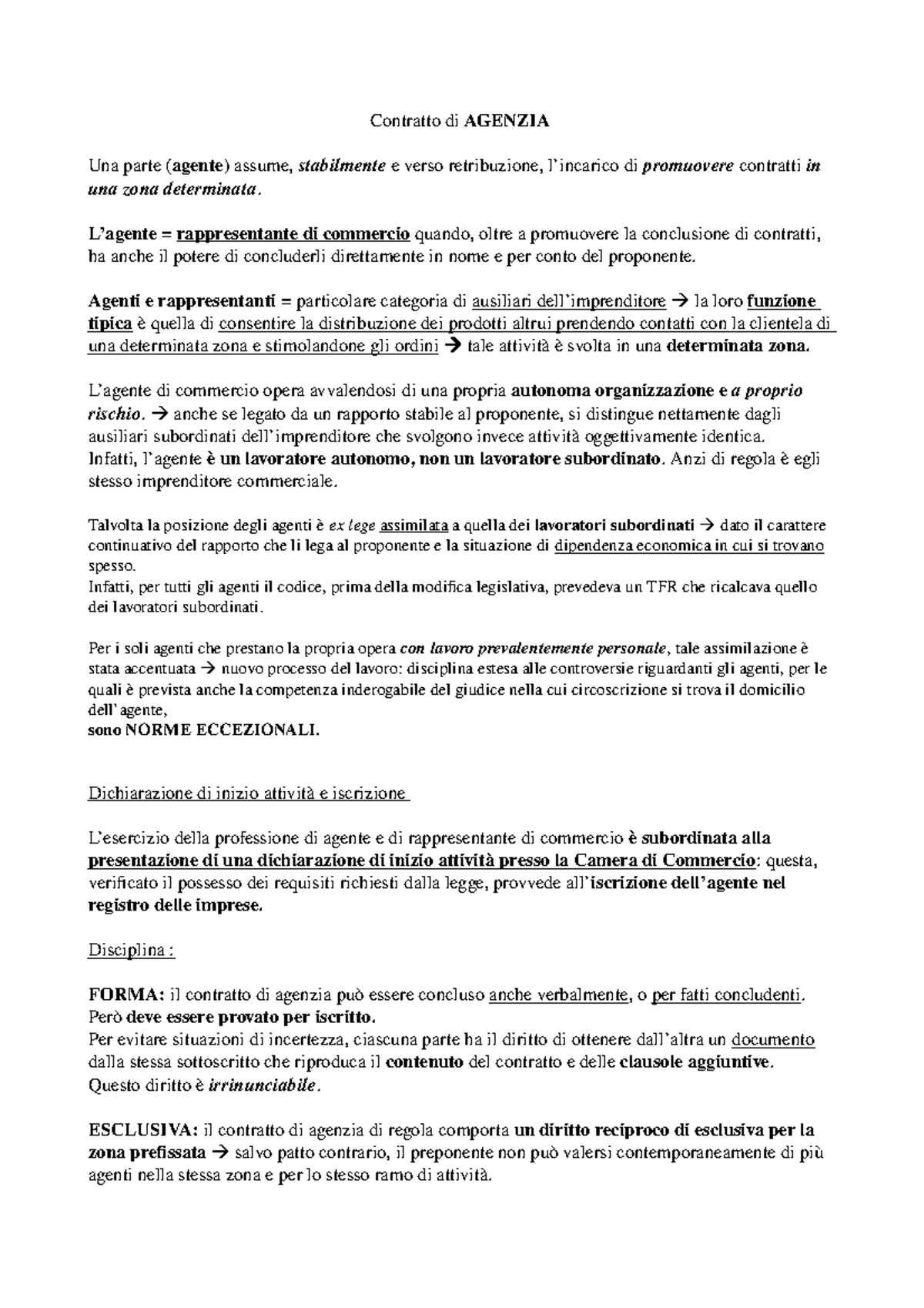 Contratto di Agenzia Contratto di AGENZIA