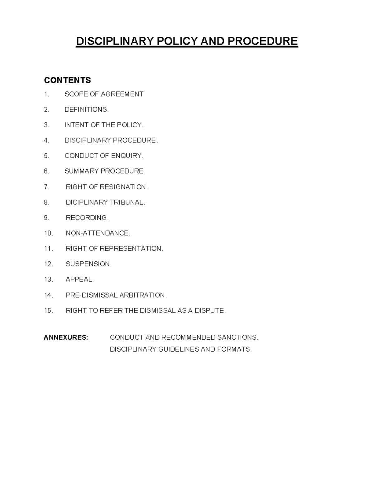 Disciplinary procedute example 2 DISCIPLINARY POLICY AND PROCEDURE