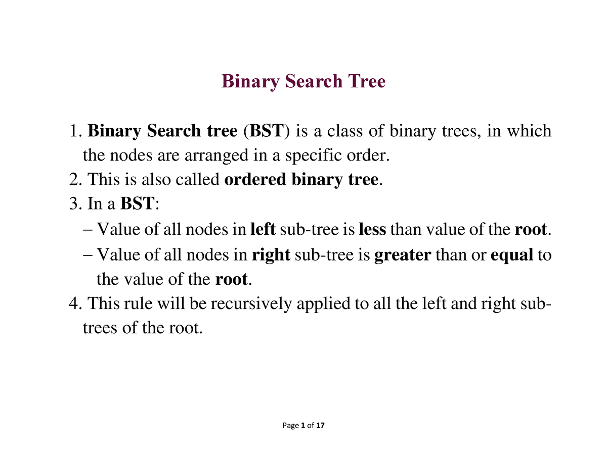 06 1 Binary Search Tree Ppt Binary Search Tree Binary Search Tree Bst Is A Class Of Binary 6098