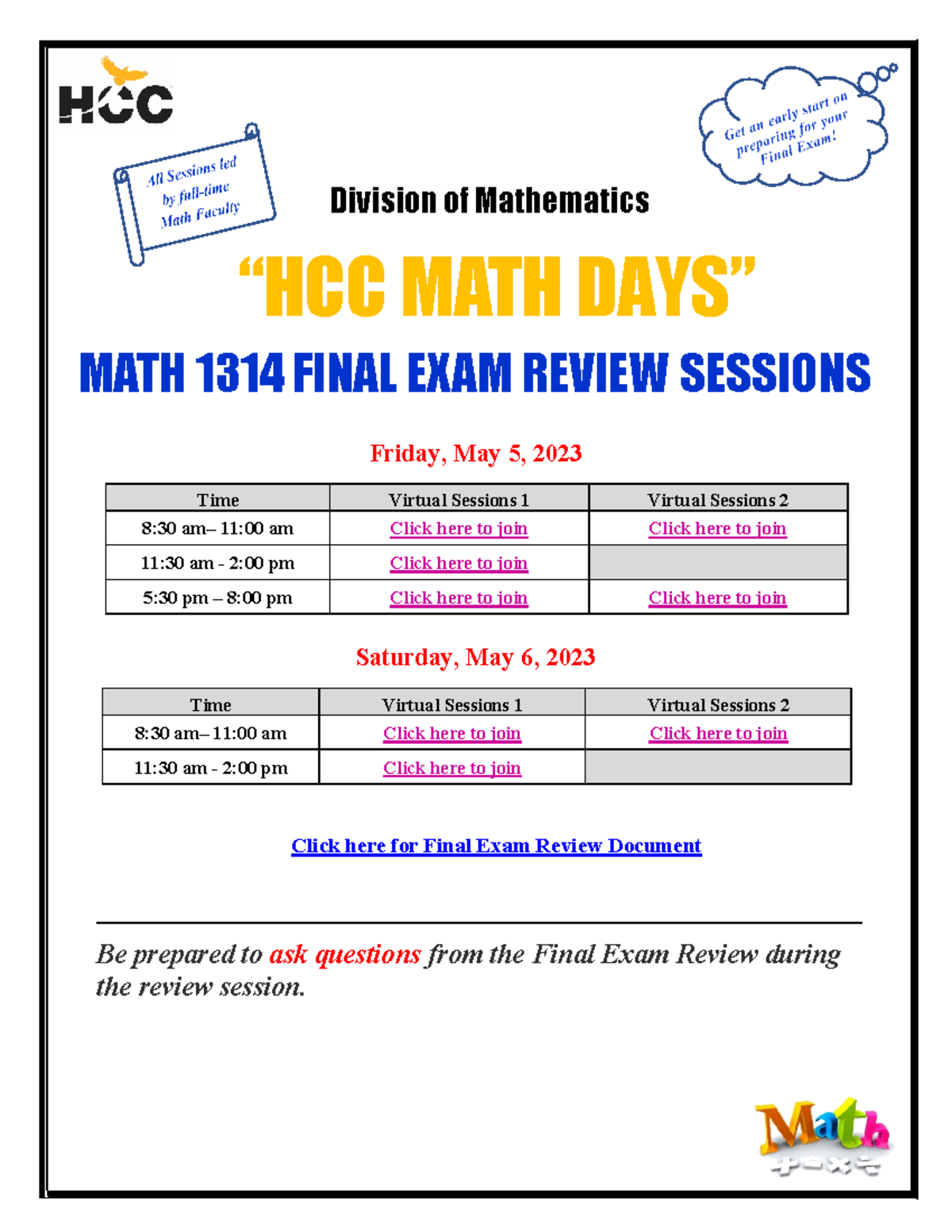 Math1314 Spring 2023 tutorial Division of Mathematics “HCC MATH