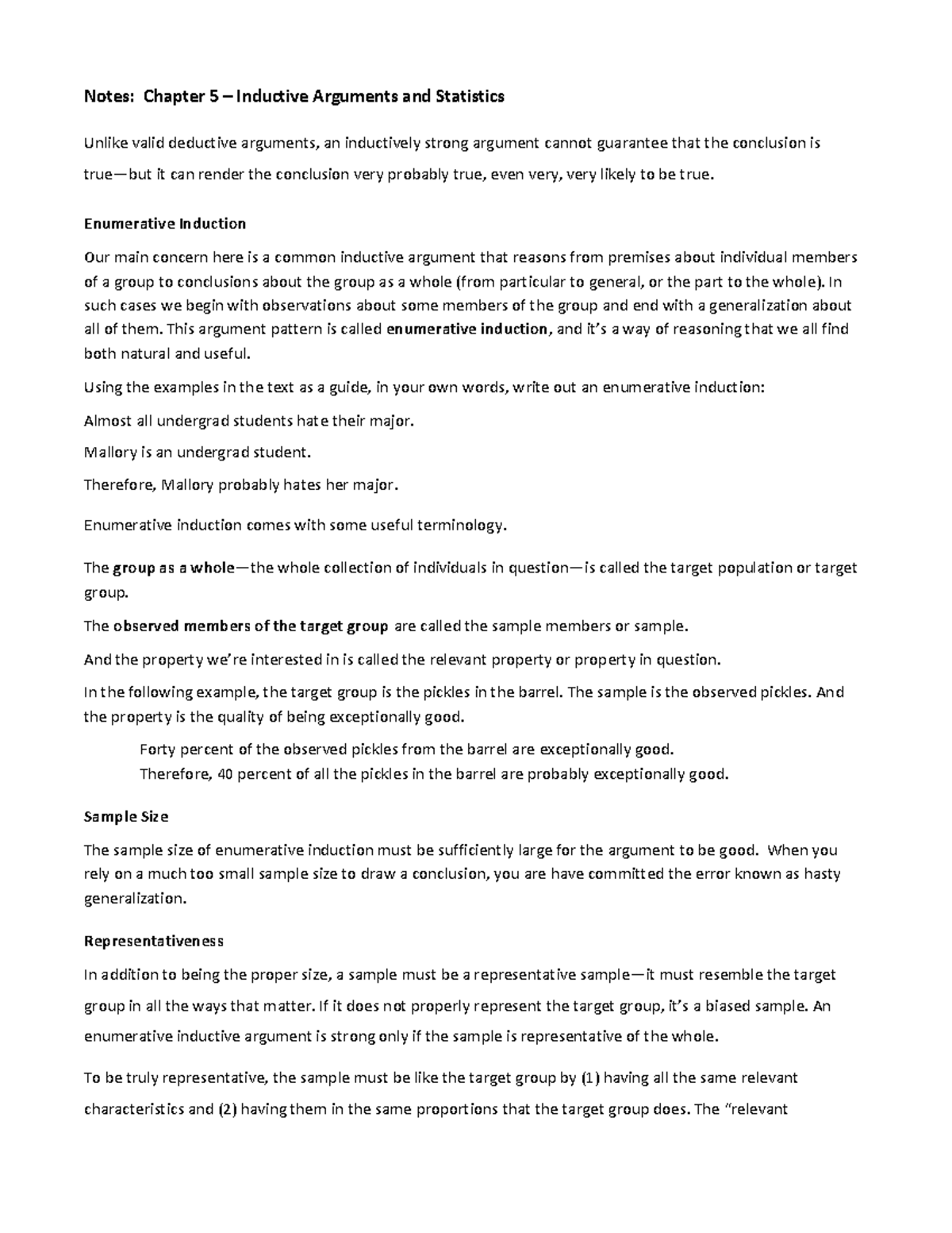 Notes Chapter 5 002753625 Notes Chapter 5 Inductive Arguments and