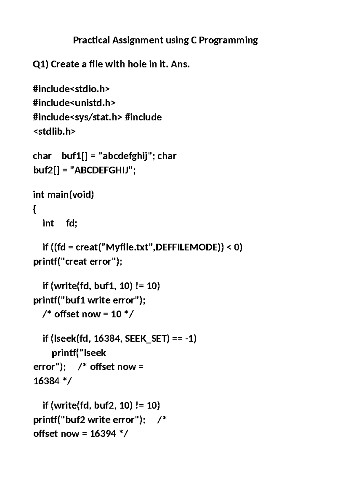 AOS practical Assignment - Practical Assignment using C Programming Q1 ...