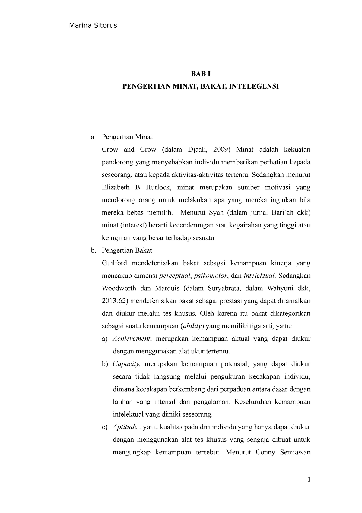 Asesmen Minat Bakat Dan Inteligensi Docx - Psychology - Studocu