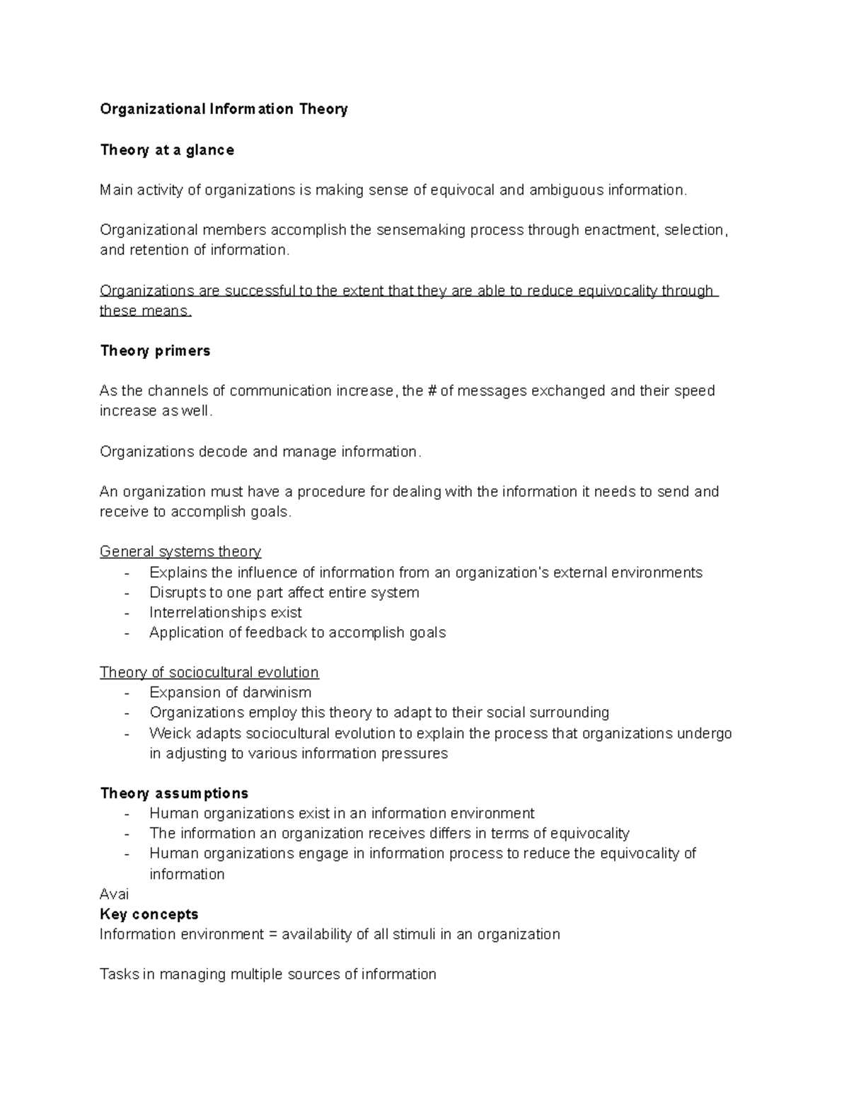 Organizational Information Theory Organizational members the sensemaking process