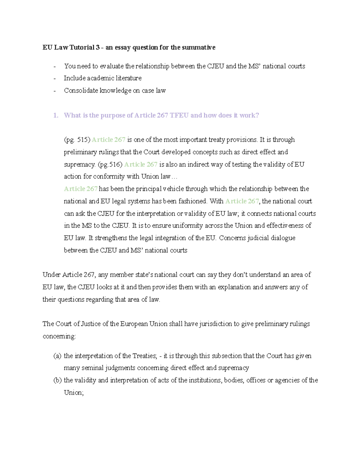 EU Law Tutorial 3 - The relationship between the CJEU and the MS ...